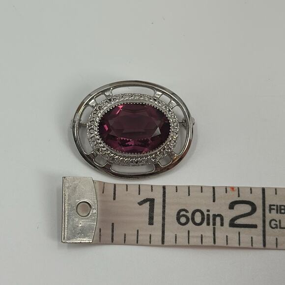 Danecraft Victorian style Sterling Purple Solitaire Faceted Stone Pin Brooch - Picture 4 of 4